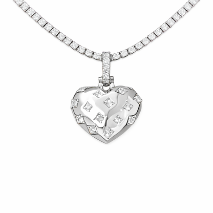 Diamond GLD Star Heart Pendant in White Gold