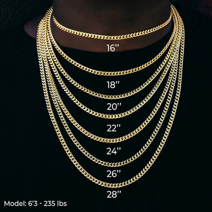Diamond Baguette Tennis Chain in Yellow Gold- 3mm