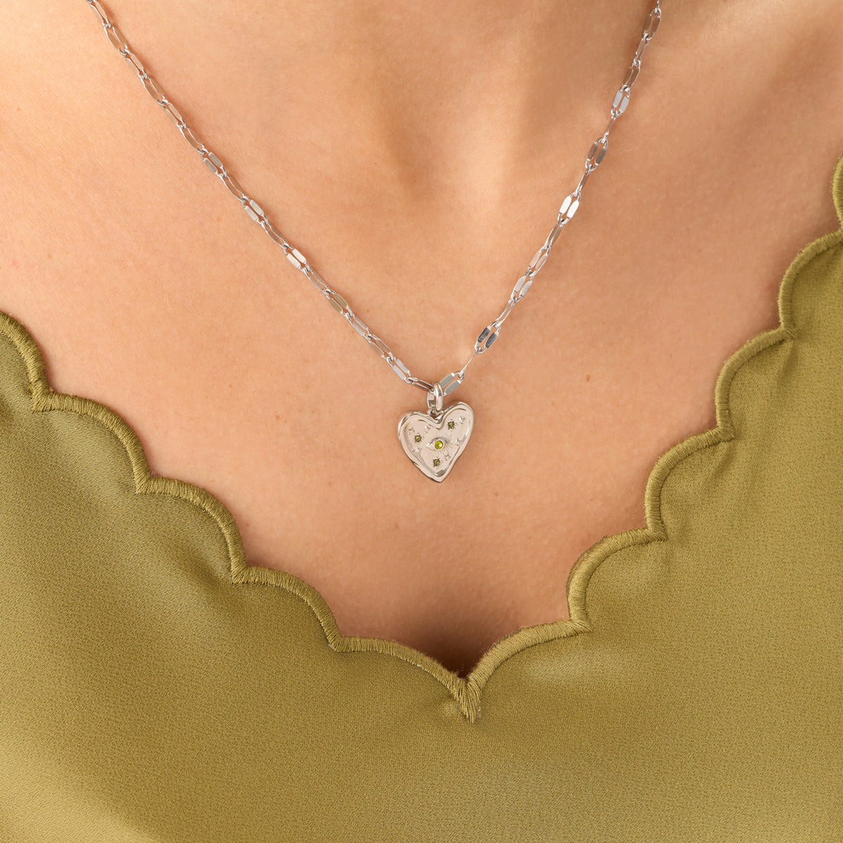 Talisman Heart Birthstone Necklace (Silver)