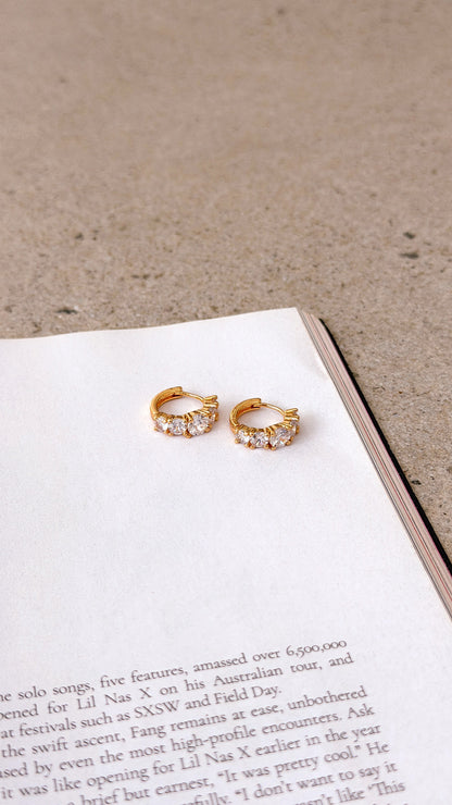 Birch Crystal 18K Gold Plated Huggie Earrings - Gold