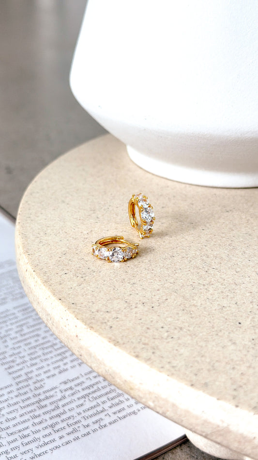 Birch Crystal 18K Gold Plated Huggie Earrings - Gold
