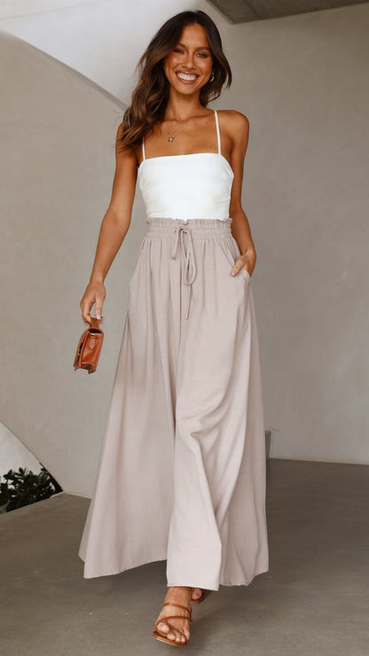 Avery Wide Leg Pants - Beige