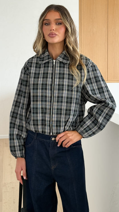 Brax Bomber Jacket - Black/Beige Plaid