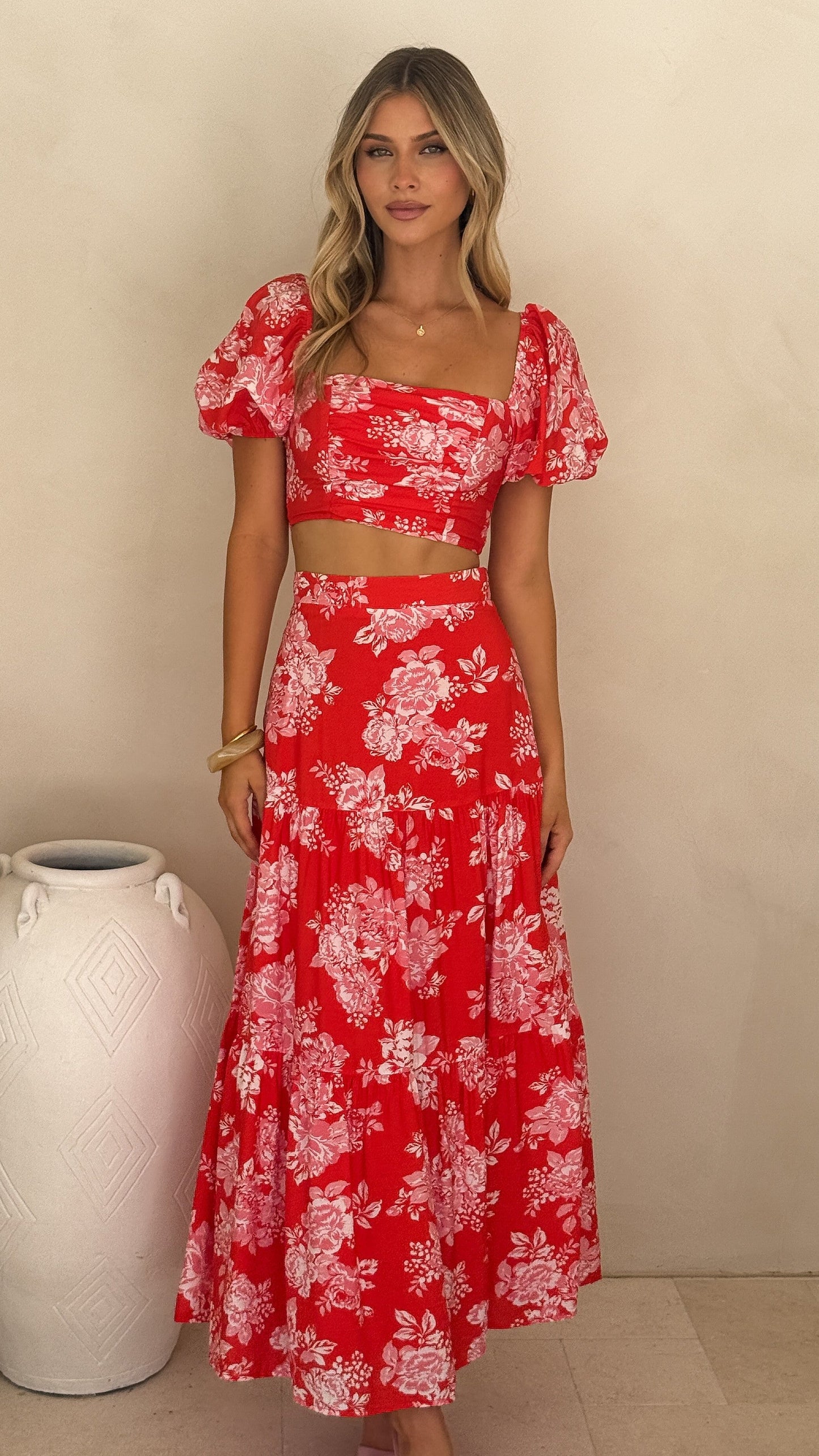 Calla Top and Maxi Skirt Set - Red Floral