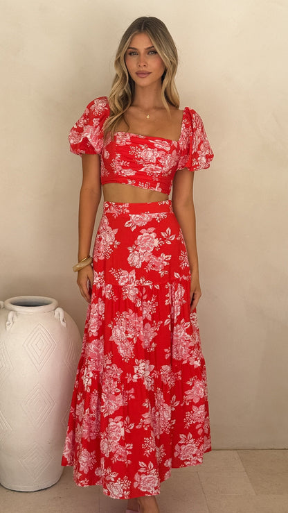 Calla Top and Maxi Skirt Set - Red Floral