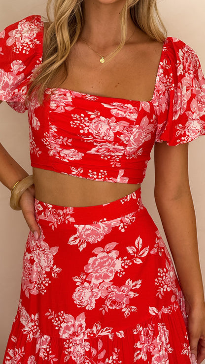 Calla Top and Maxi Skirt Set - Red Floral
