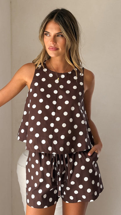 Alma Shorts - Chocolate/White Polka Dot
