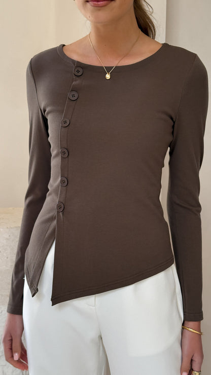 Addison Long Sleeve Top - Brown