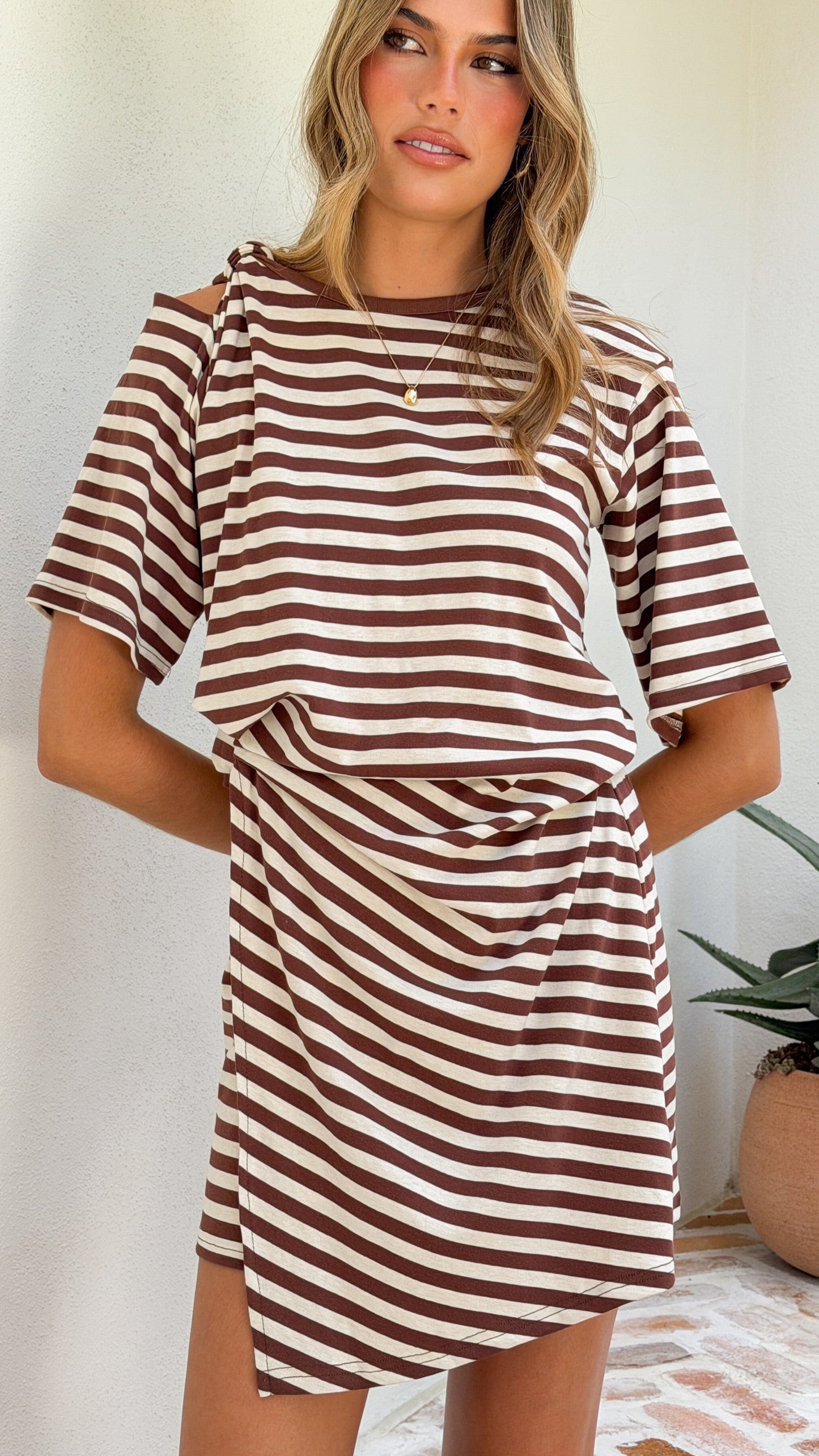 Adelia Mini Dress - Chocolate Stripe