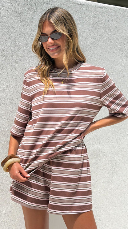 Casey Shorts - Chocolate / Beige Stripe