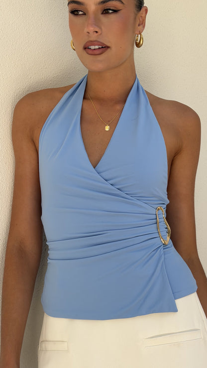 Brylen Halter Neck Top - Blue