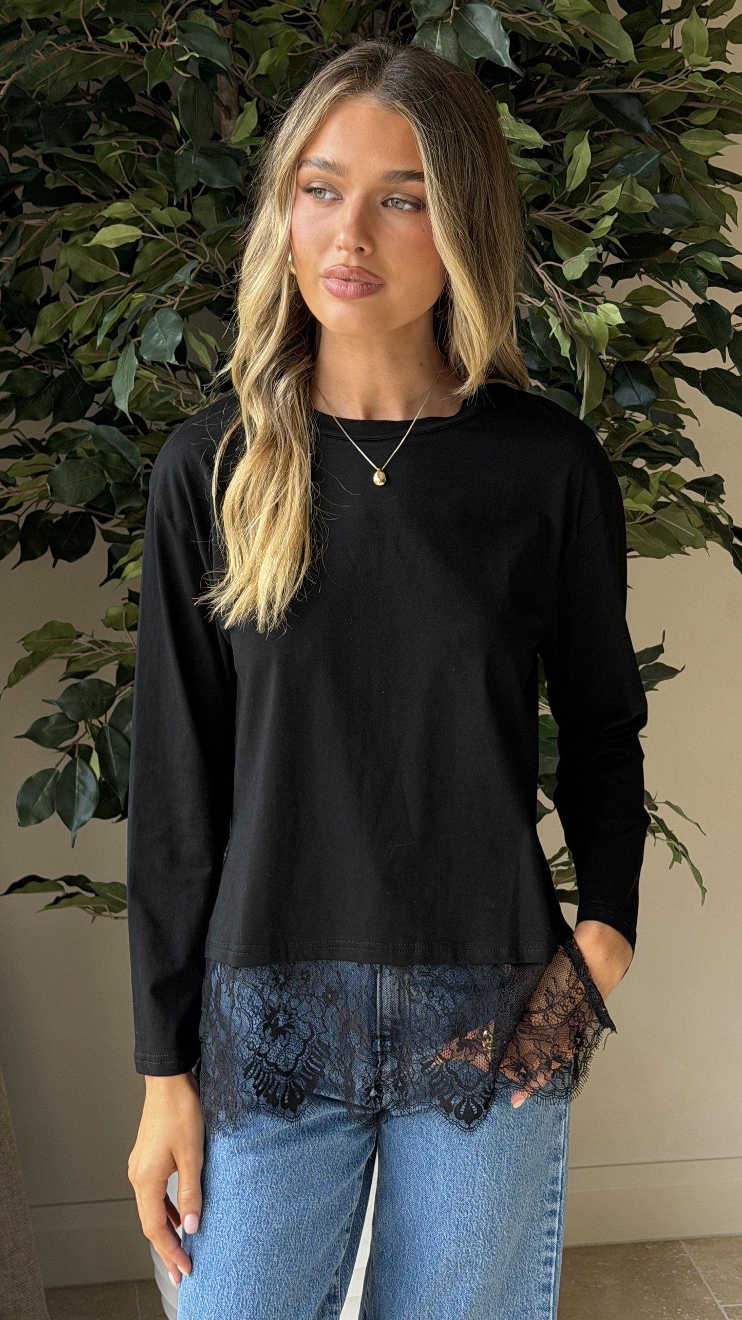 Alina Lace Trim Top - Black