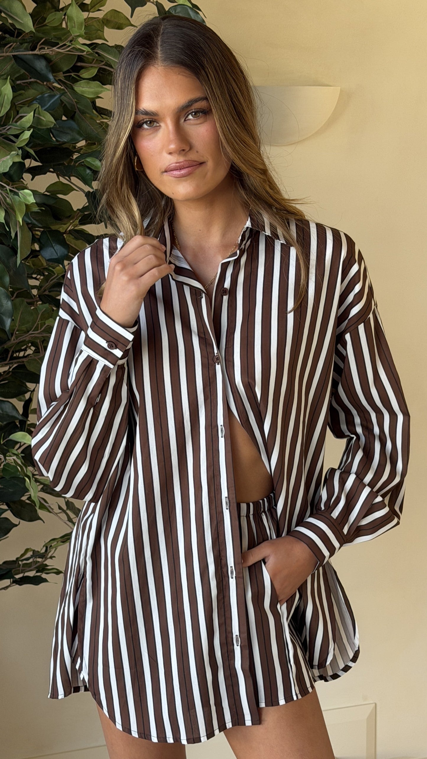 Arli Shorts - Brown/White Stripe