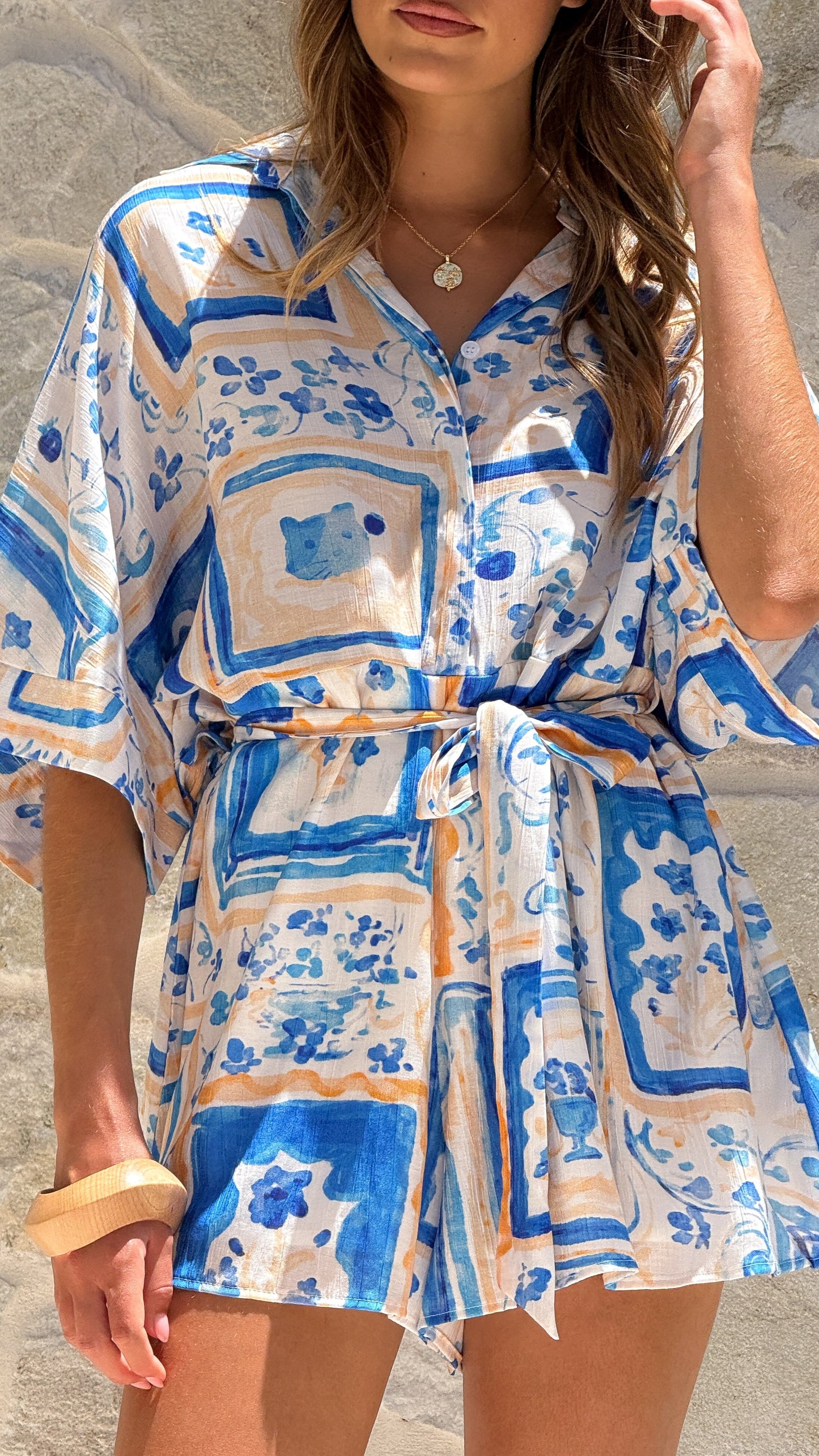 Carmen Playsuit - Blue/Yellow Print