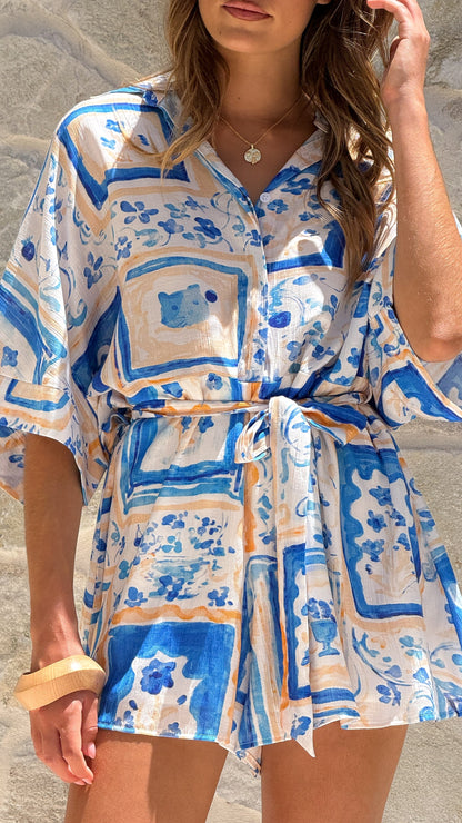Carmen Playsuit - Blue/Yellow Print