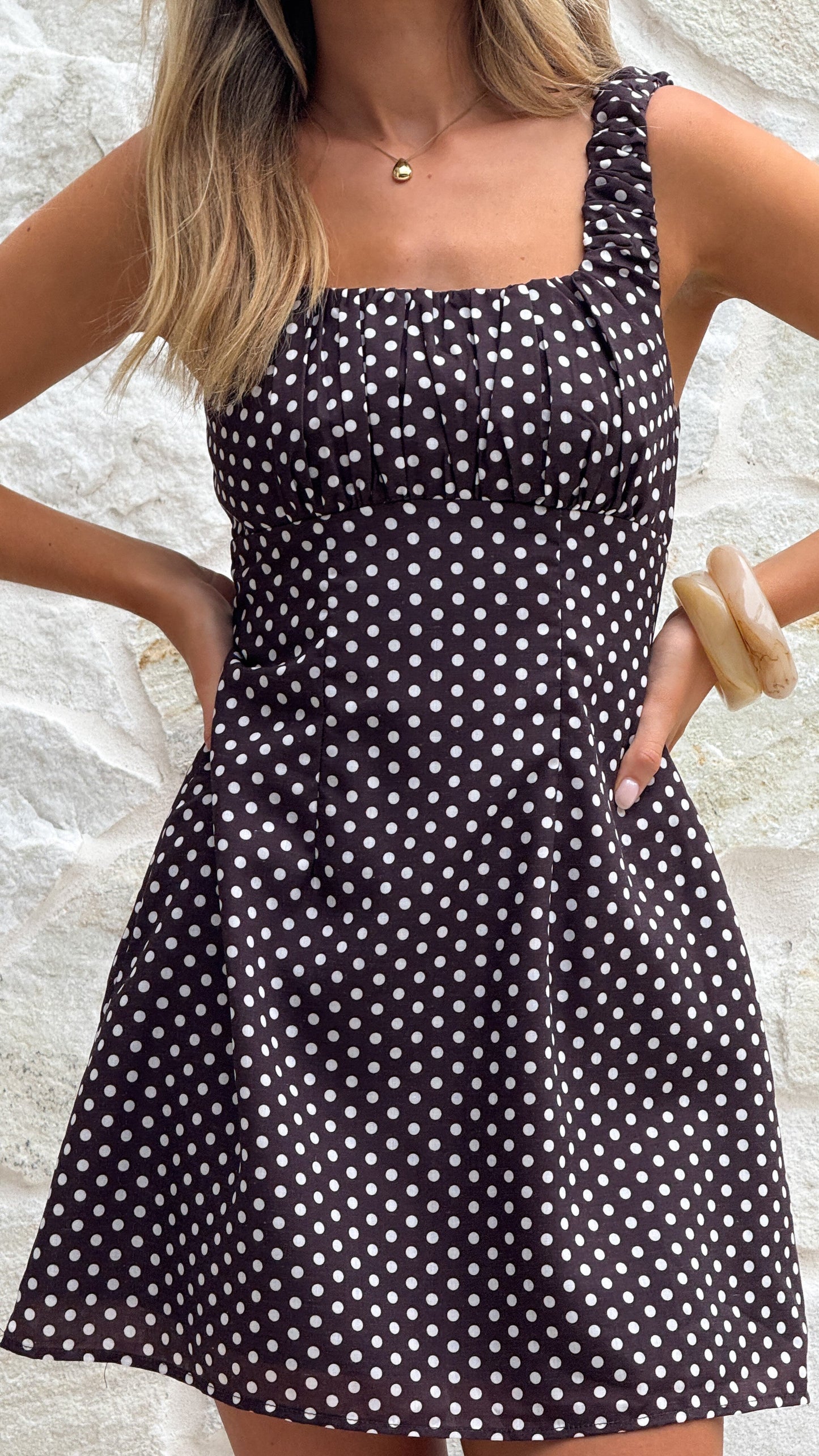 Adley Mini Dress - Brown Polka