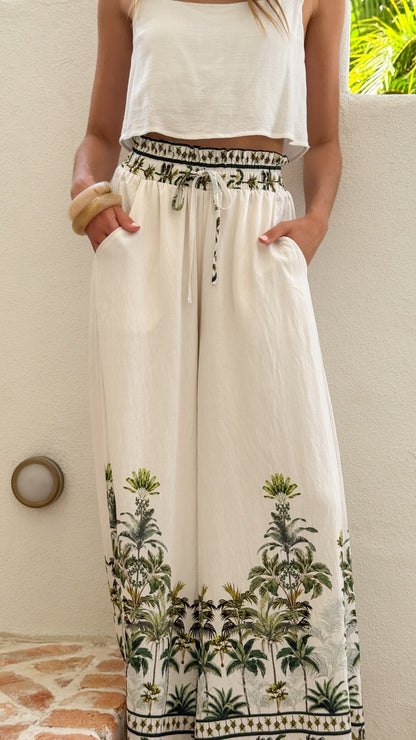 Avery Wide Leg Pants - Palm Garden