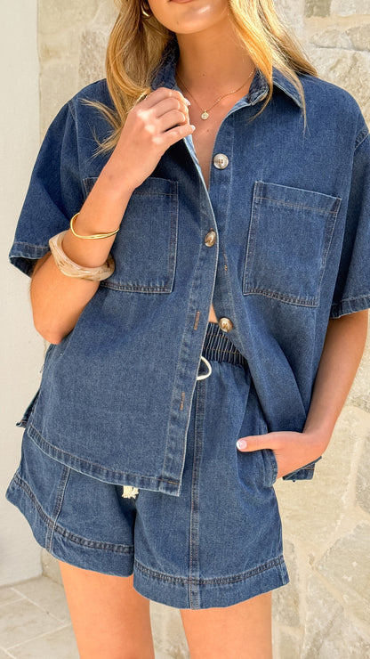 Adia Top and Shorts Set - Dark Denim