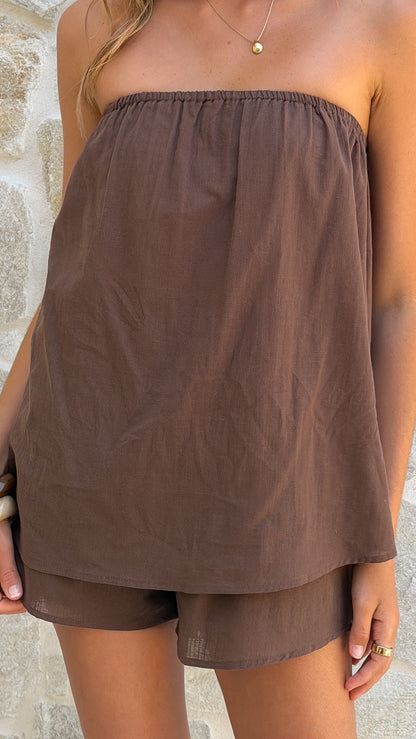 Calliope Strapless Top and Shorts Set - Chocolate