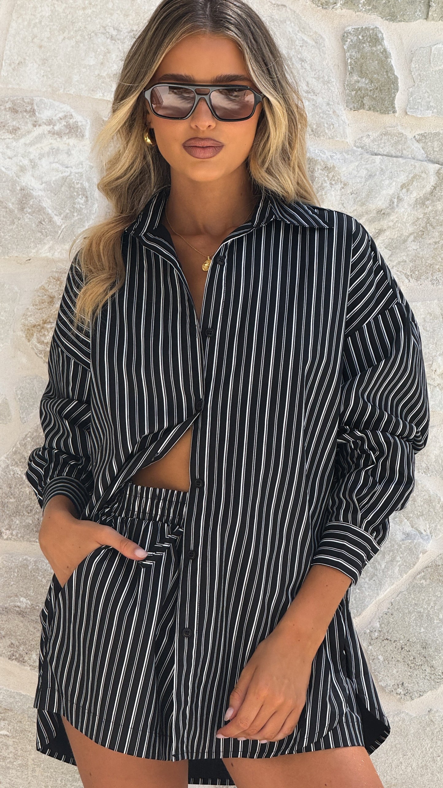 Arli Button Up Shirt - Black/White