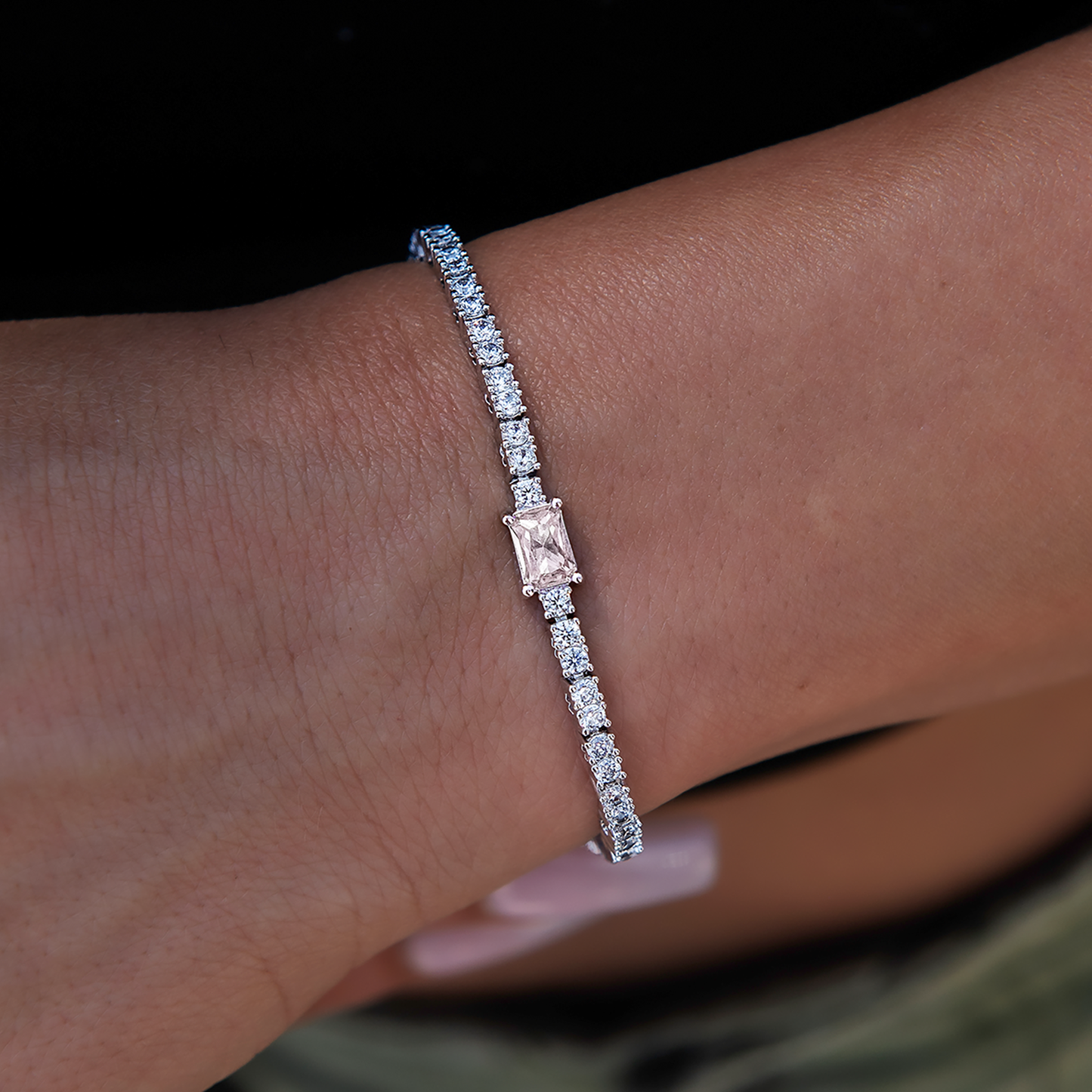 Colored Iced Rock Diamond Tennis Bracelet in White Gold