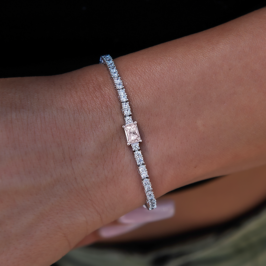 Colored Iced Rock Diamond Tennis Bracelet in White Gold