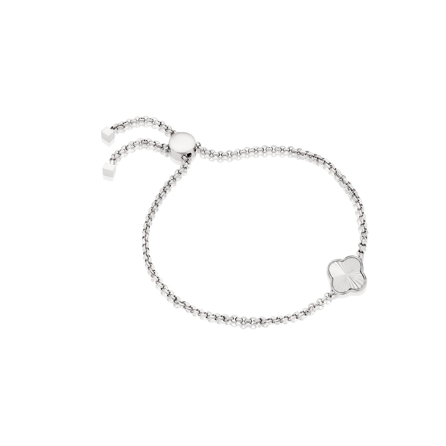 Textured Clover Custom Name Bracelet (Silver)