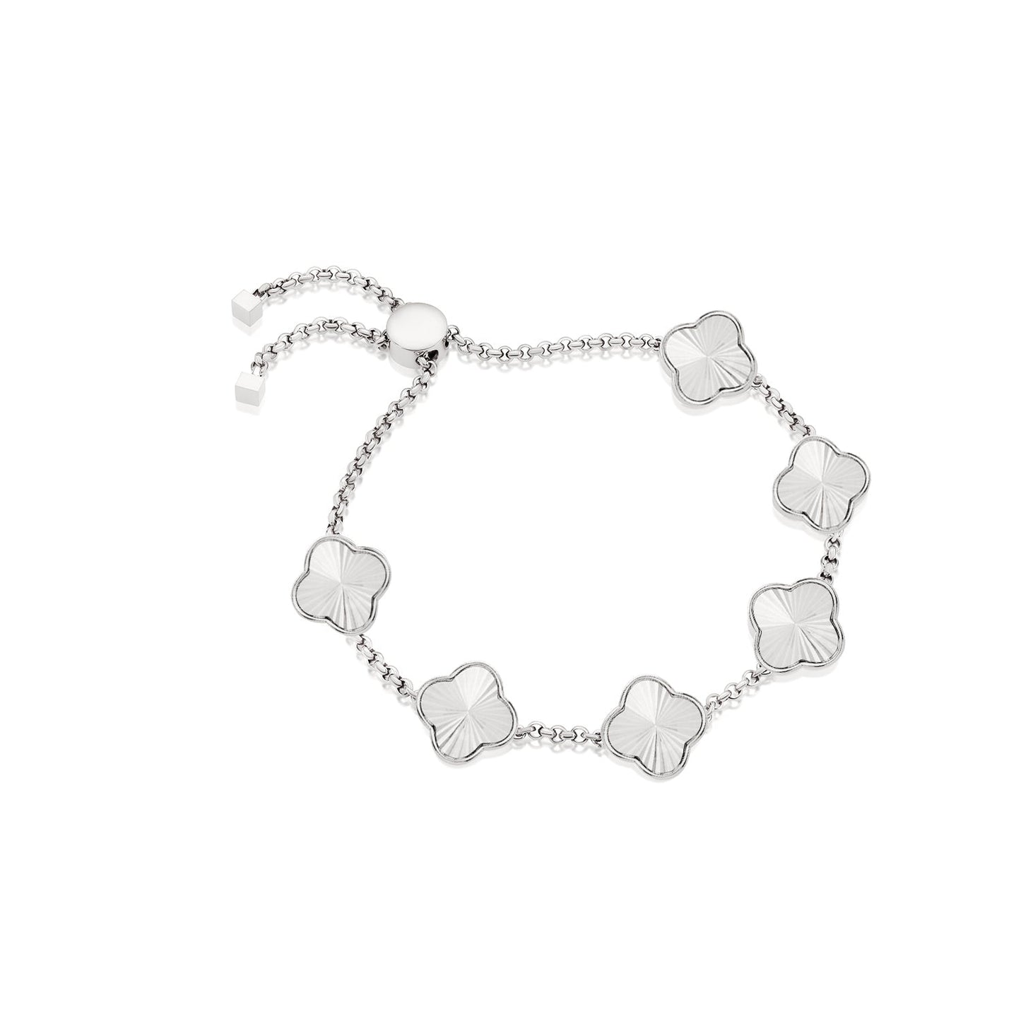 Textured Clover Custom Name Bracelet (Silver)