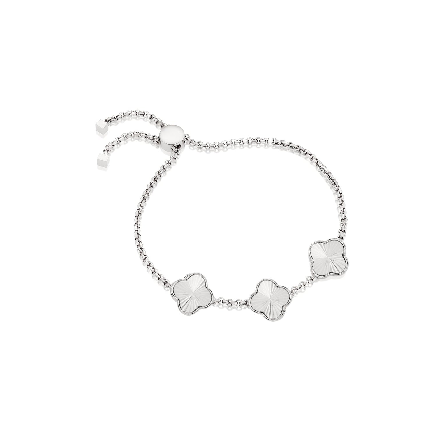 Textured Clover Custom Name Bracelet (Silver)