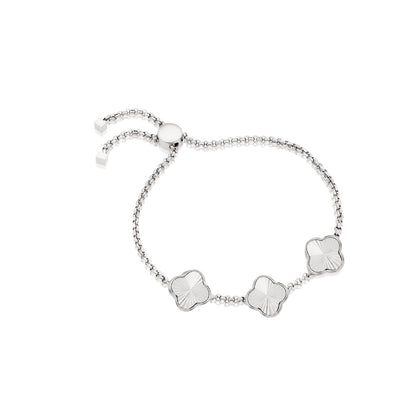 Textured Clover Custom Name Bracelet (Silver)