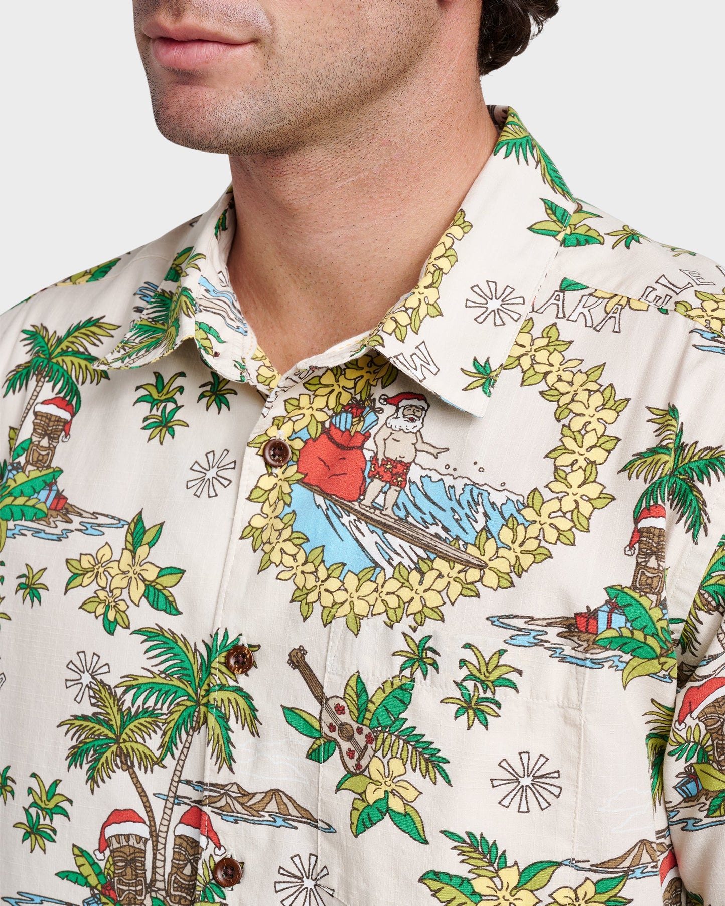 Waterman Surfing Santa Shirt - Moonbeam