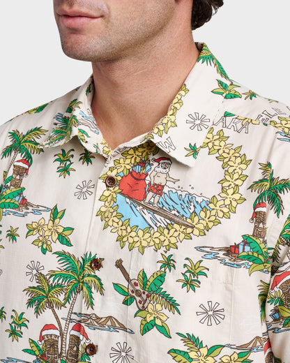 Waterman Surfing Santa Shirt - Moonbeam