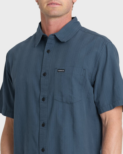 Dobby Stripe Classic Short Sleeve Woven Shirt - Dark Denim