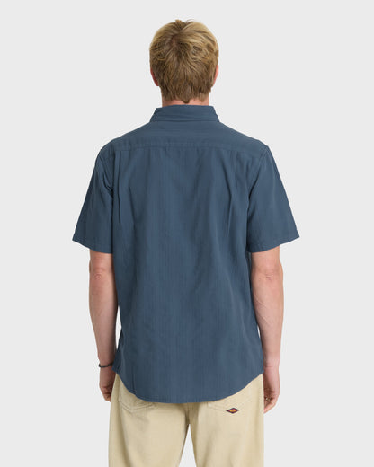 Dobby Stripe Classic Short Sleeve Woven Shirt - Dark Denim