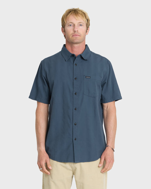 Dobby Stripe Classic Short Sleeve Woven Shirt - Dark Denim
