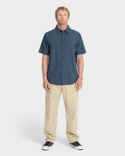 Dobby Stripe Classic Short Sleeve Woven Shirt - Dark Denim