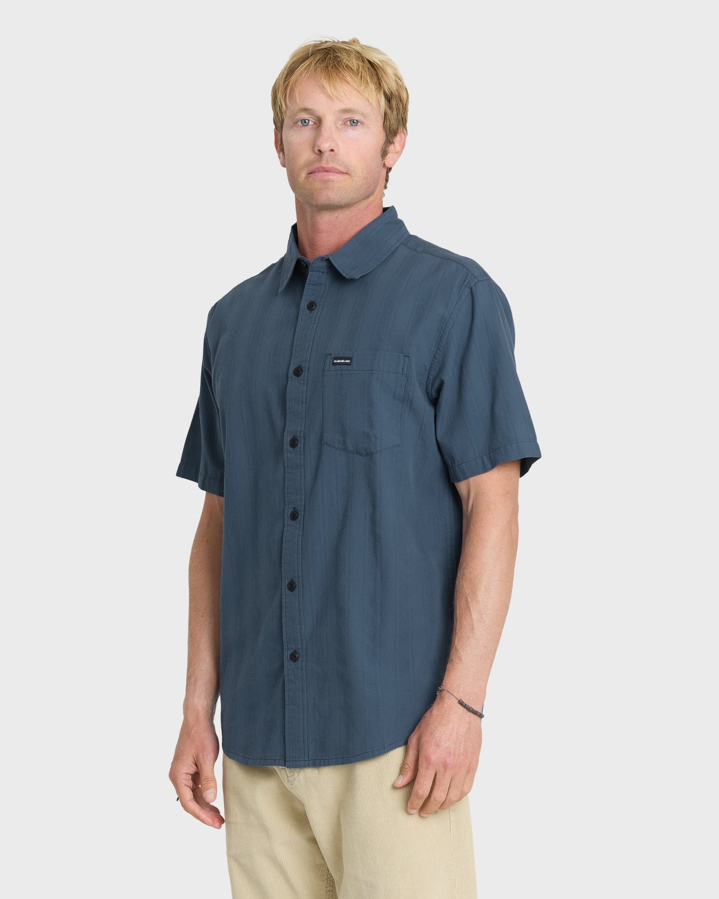 Dobby Stripe Classic Short Sleeve Woven Shirt - Dark Denim