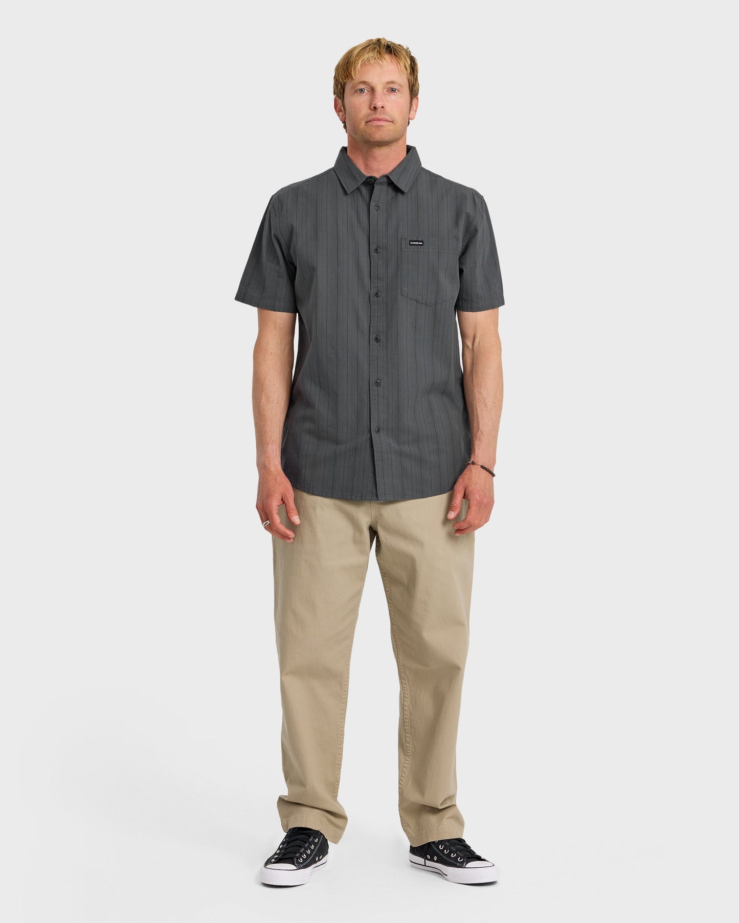 Dobby Stripe Classic Short Sleeve Shirt - Iron Gate
