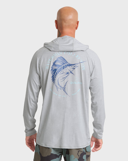 Waterman Marley Hooded Long Sleeve UPF 50 Surf Shirt - Light Grey Hth