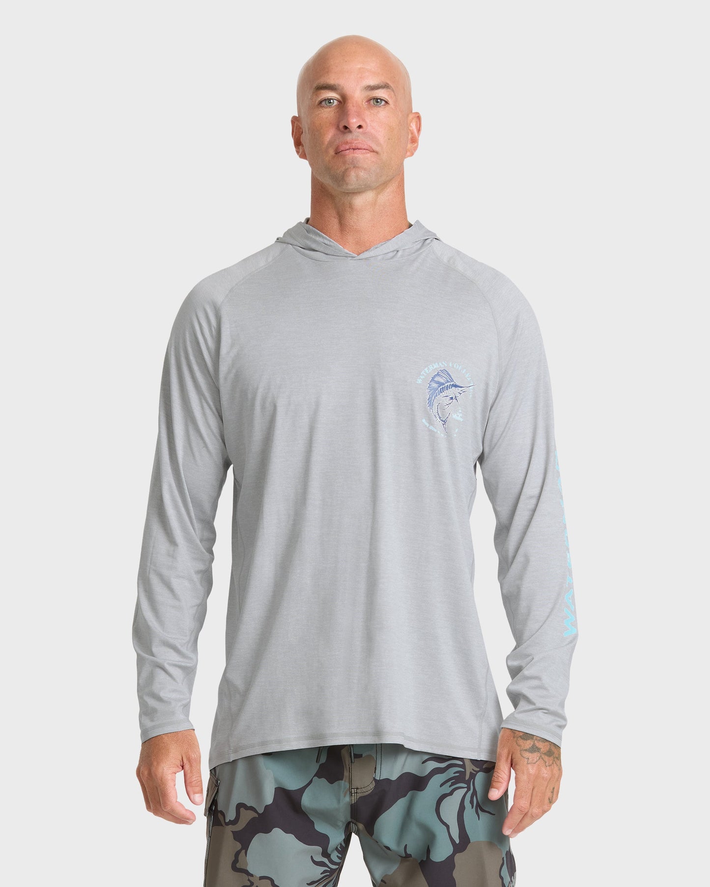 Waterman Marley Hooded Long Sleeve UPF 50 Surf Shirt - Light Grey Hth