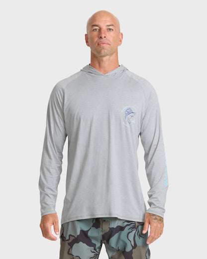 Waterman Marley Hooded Long Sleeve UPF 50 Surf Shirt - Light Grey Hth