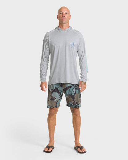Waterman Marley Hooded Long Sleeve UPF 50 Surf Shirt - Light Grey Hth