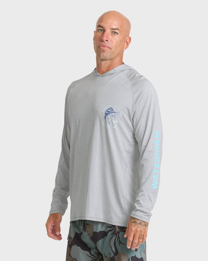 Waterman Marley Hooded Long Sleeve UPF 50 Surf Shirt - Light Grey Hth
