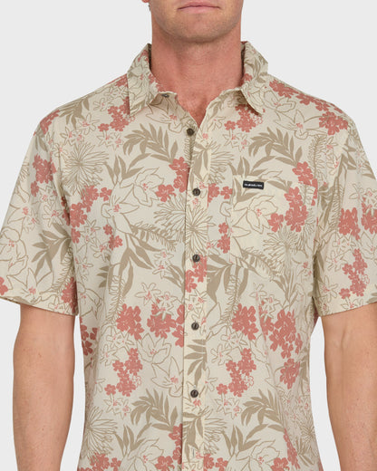 Jetty Bloom Classic Stretch Short Sleeve Woven Shirt - Bone White