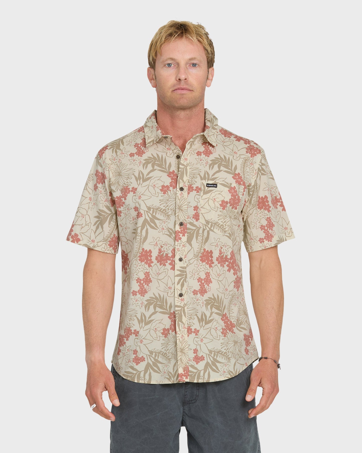 Jetty Bloom Classic Stretch Short Sleeve Woven Shirt - Bone White