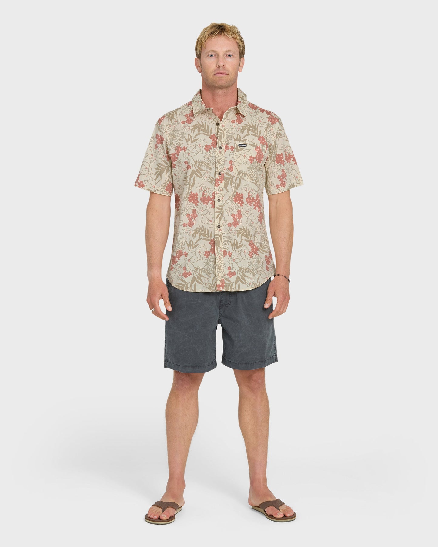 Jetty Bloom Classic Stretch Short Sleeve Woven Shirt - Bone White