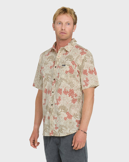 Jetty Bloom Classic Stretch Short Sleeve Woven Shirt - Bone White