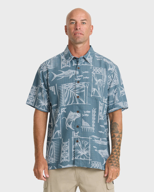 Waterman Paradise Bay Short Sleeve Woven Shirt - Real Teal