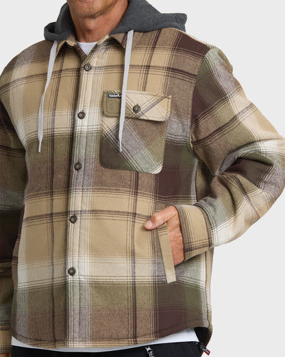 Mantra Hooded Long Sleeve Flannel Shirt - Kelp