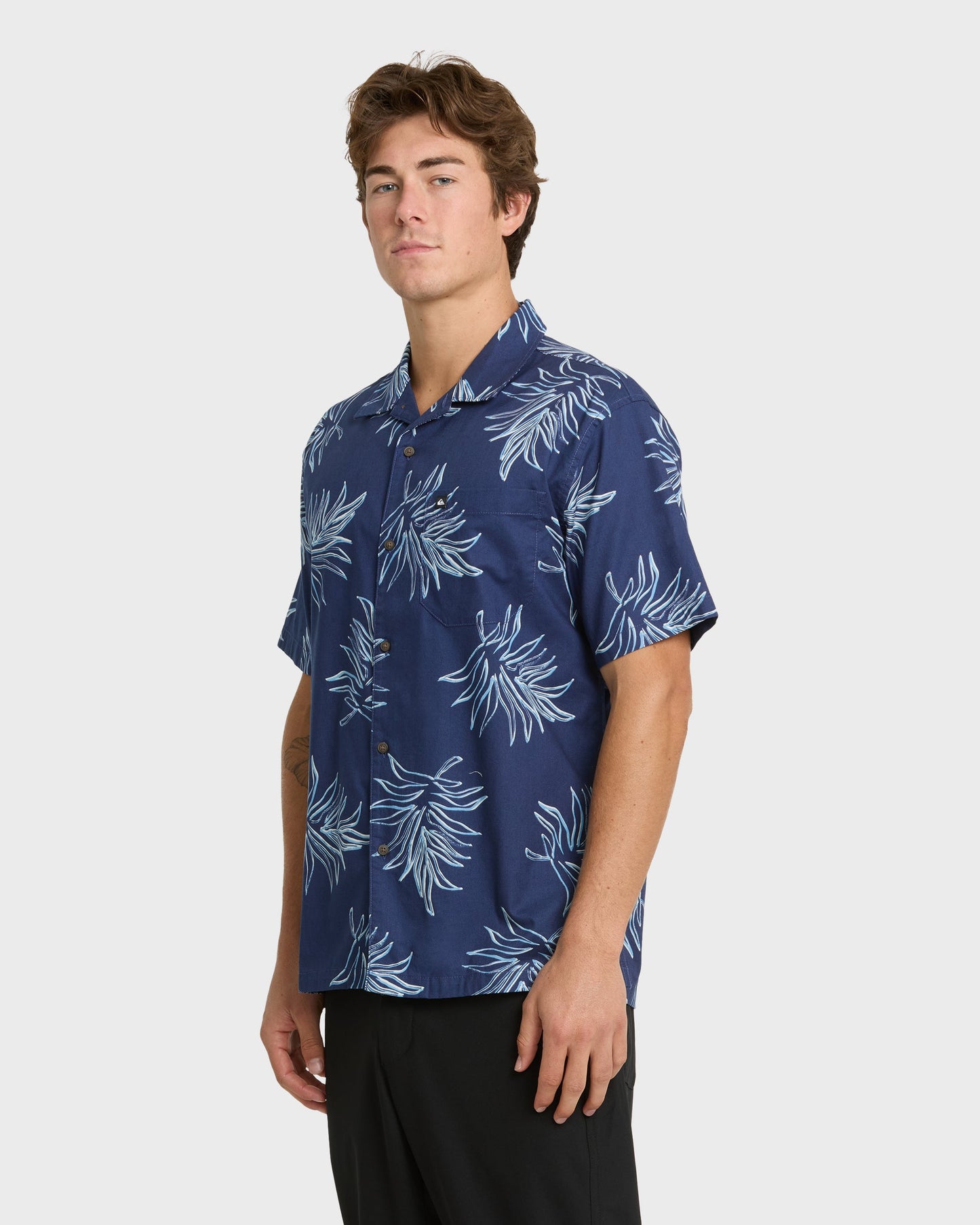 Island Palms Casual Short Sleeve Shirt - Navy